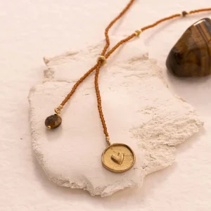 Collier Purpose doré avec pierre d'oeil de tigre