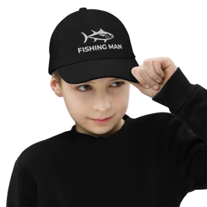 Casquette Enfant Coton Bio – Broderie 3D Logo Blanc | Fishing Man